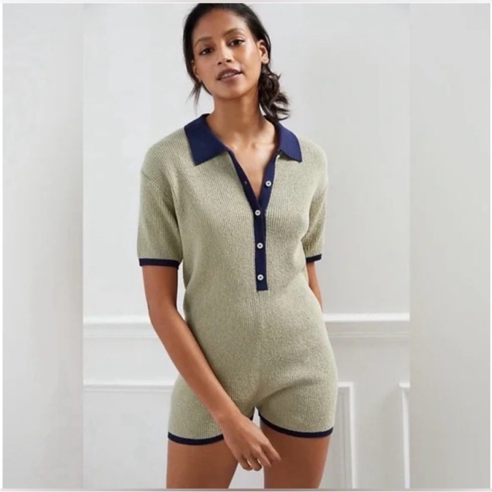 Anthropologie Knit Romper with Navy Accents